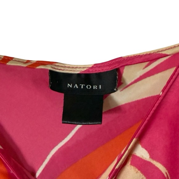 Natori Pink Orange Floral Diagonal Stripe Bias Cut Slip Midi Dress Womens Small - Picture 6 of 7